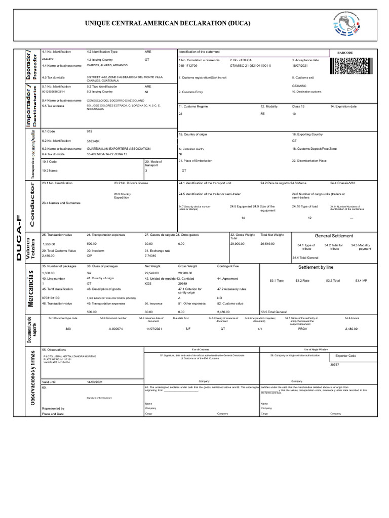 Central American Customs Declaration Form | PDF | Customs | Freight ...