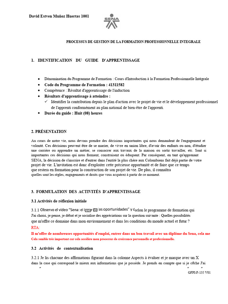 Gestion de la formation professionnelle SENA | PDF | Apprentissage ...
