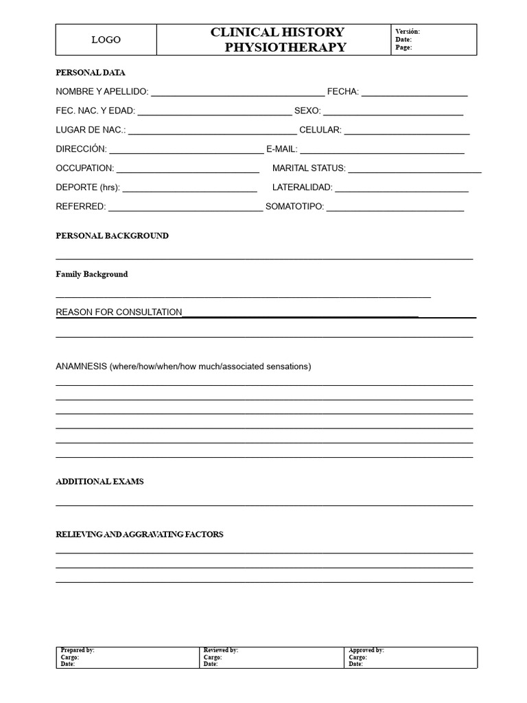 Physiotherapy Clinical History Template | PDF | Physical Therapy ...