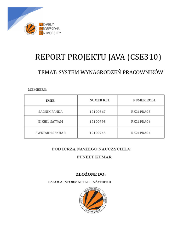 Raport Projektu Java Na Temat Systemu Zarządzania Pracownikami | PDF
