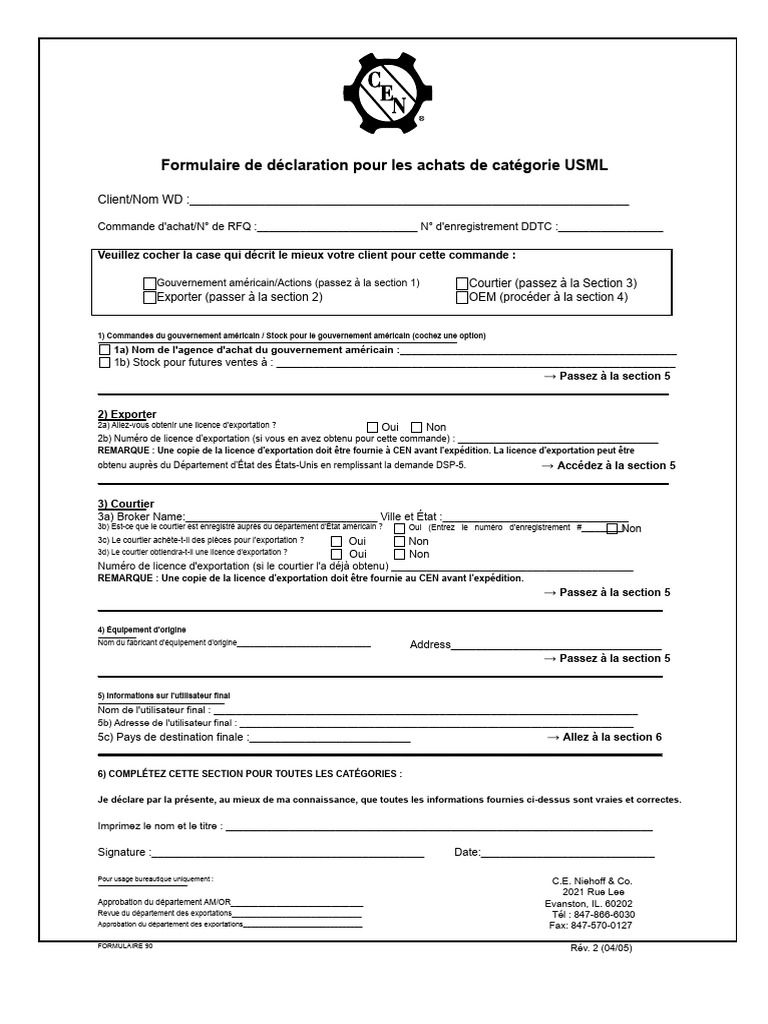Formulaire USML pour achats et exportations | PDF