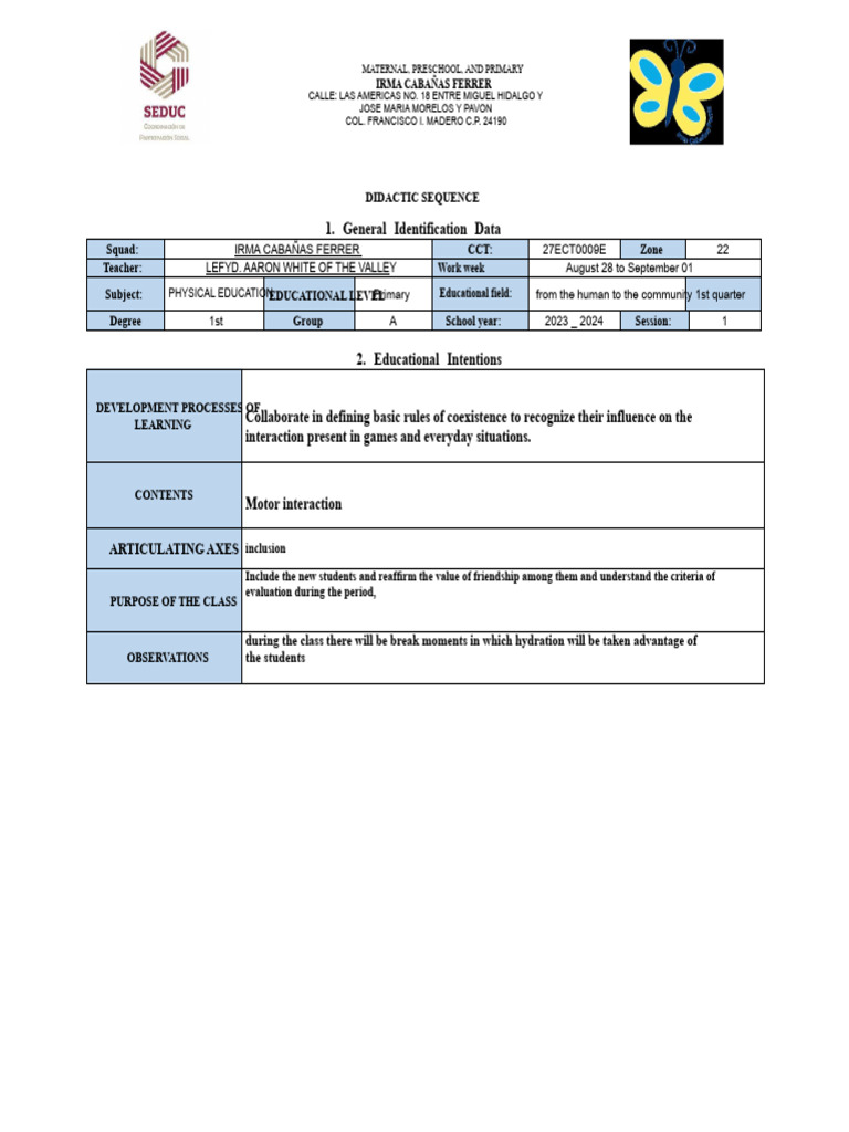 Didactic Sequence for Primary Physical Education | PDF | Cognition ...