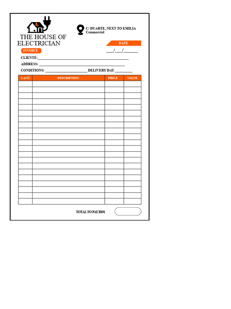 Commercial Invoice for Electrician Services | PDF
