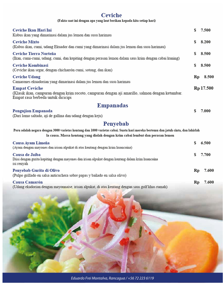 Menu Ceviche dan Hidangan Peru | PDF