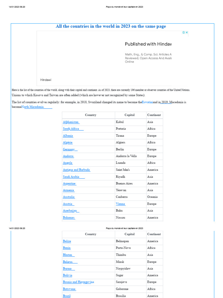 Countries of The World and Their Capitals in 2023 | PDF | Africa