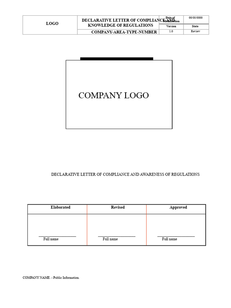 Declarative Letter of Compliance and Knowledge of Regulations | PDF ...