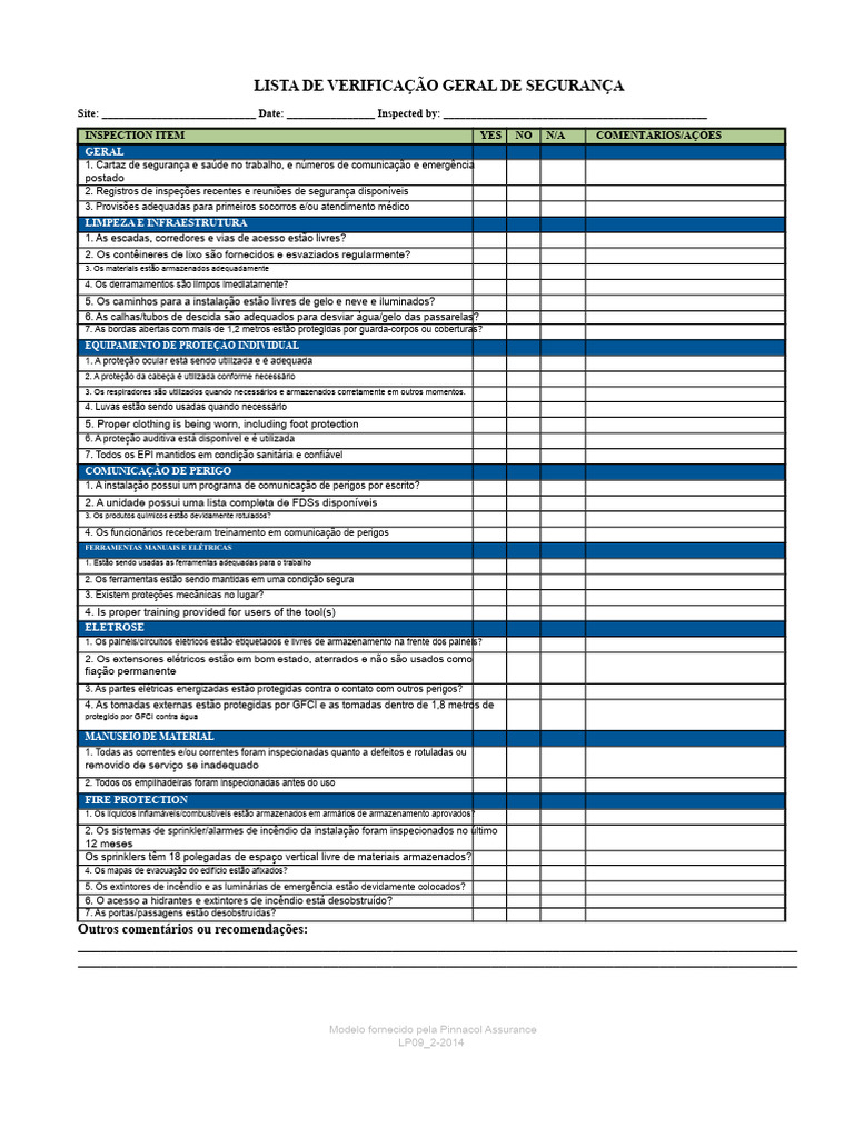 Checklist de Segurança no Trabalho | PDF