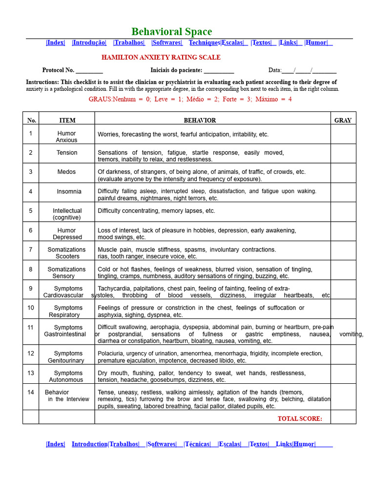 Hamilton Anxiety Rating Scale Guide | PDF | Anxiety | Diseases And ...