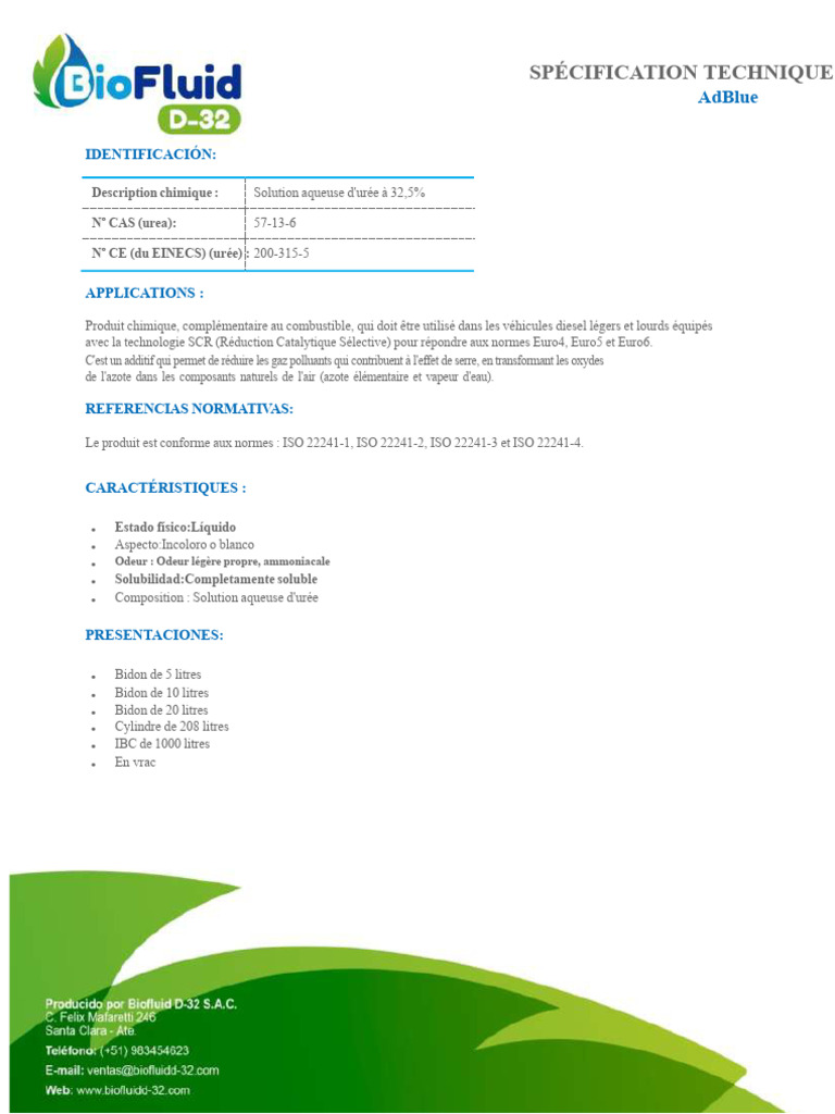 Spécifications techniques d'AdBlue | PDF | Urée | Composés chimiques