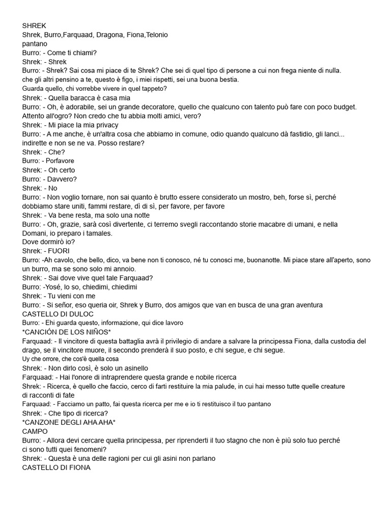 Shrek Script | PDF