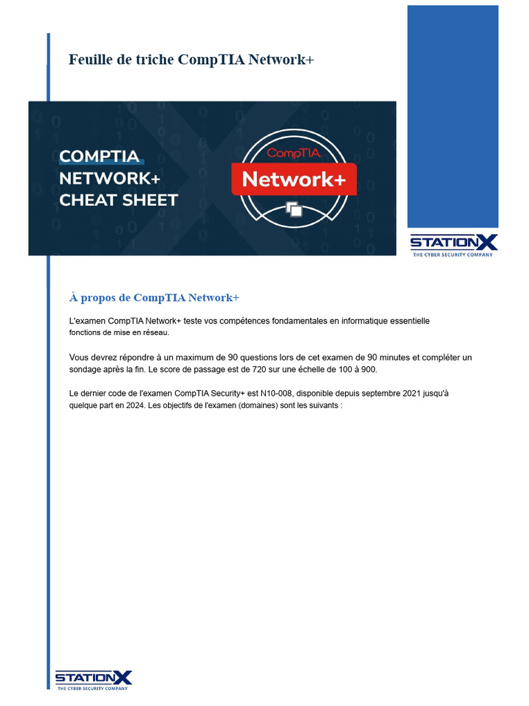 Feuille de triche CompTIA Network+ | PDF | Adresse IP | Protocoles Internet