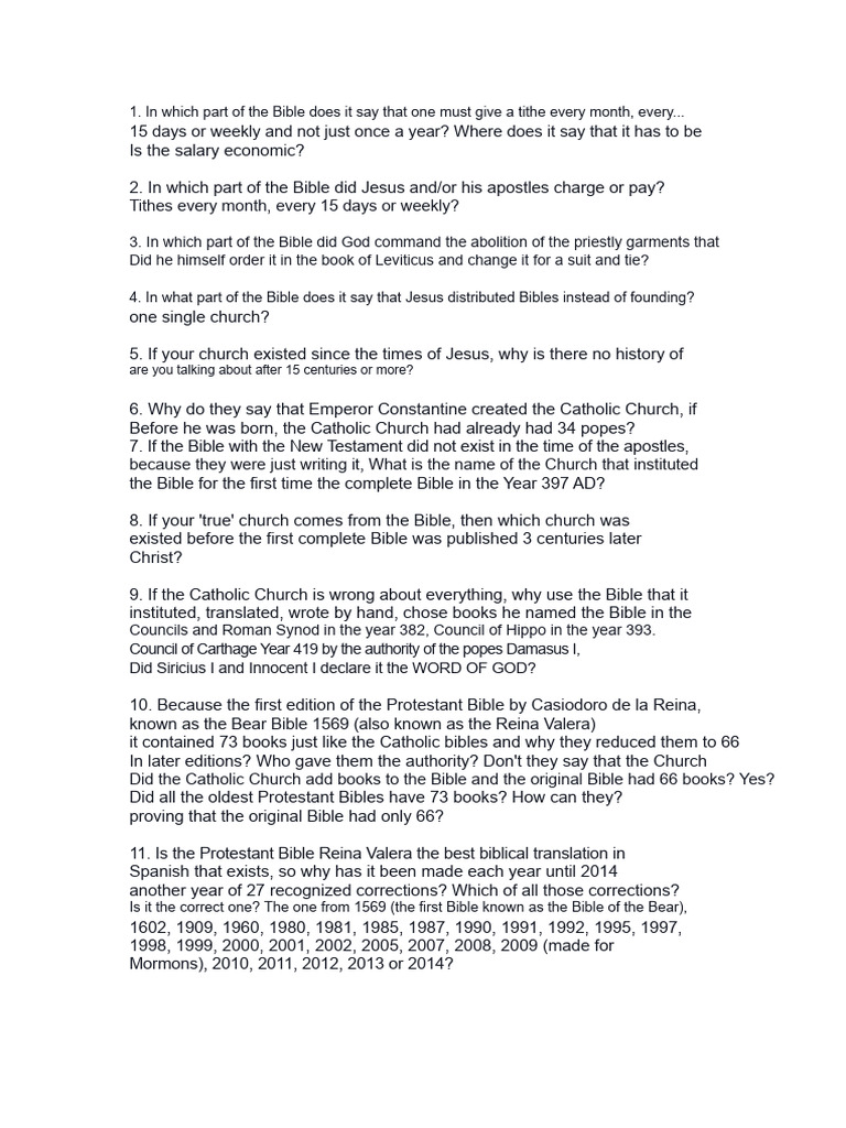 Bible Questions on Tithing and Churches | PDF | Bible | Jesus