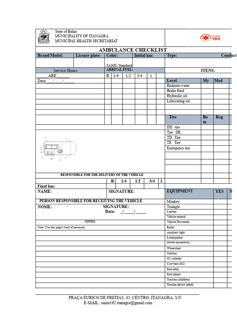 Itanagra Ambulance Checklist Guide | PDF | Land Vehicles | Motor Vehicle