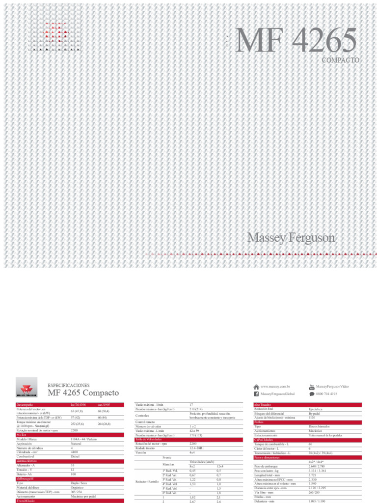 Especificaciones del Massey Ferguson MF 4265 | PDF | Partes de vehículo ...