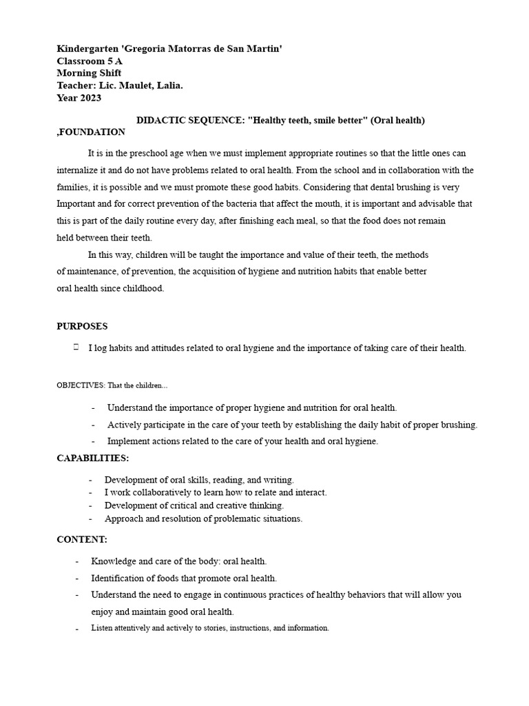 Kindergarten Oral Health Program 2023 | PDF | Oral Hygiene | Mouth