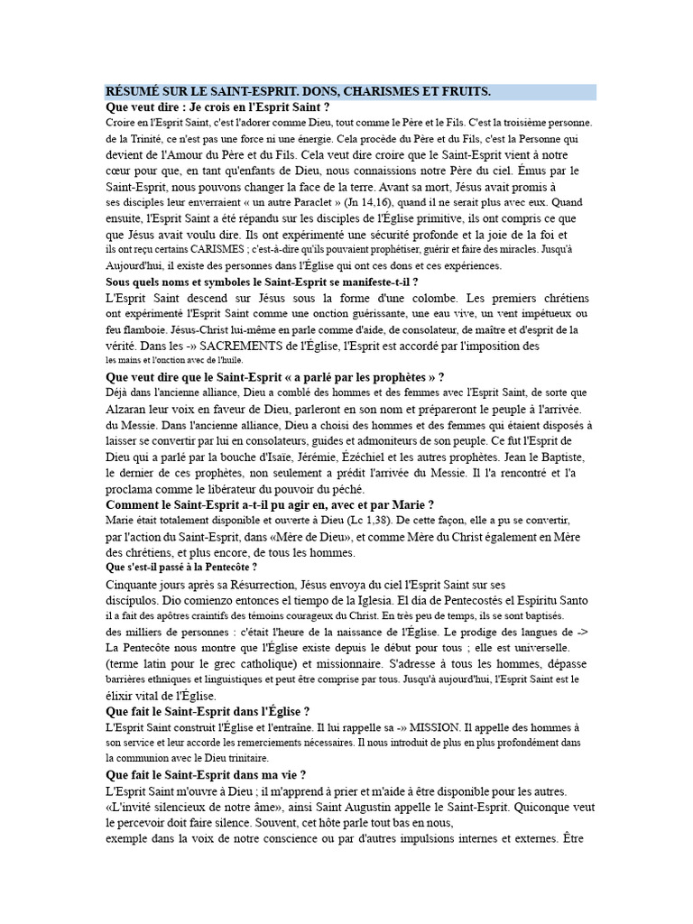 Dons et Fruits du Saint-Esprit | PDF | Saint-Esprit | Église chrétienne