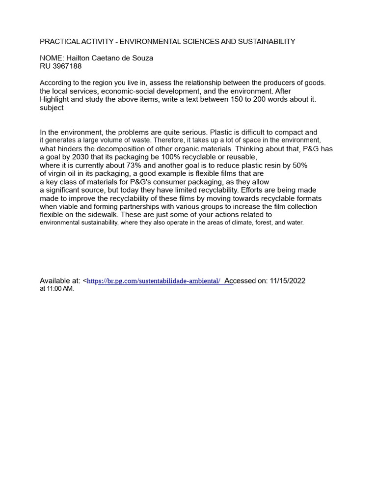 Practical Activity Environmental Science and Sustainability | PDF