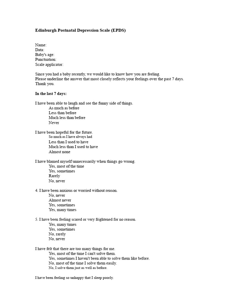 Edinburgh Postnatal Depression Scale Guide | PDF | Postpartum ...