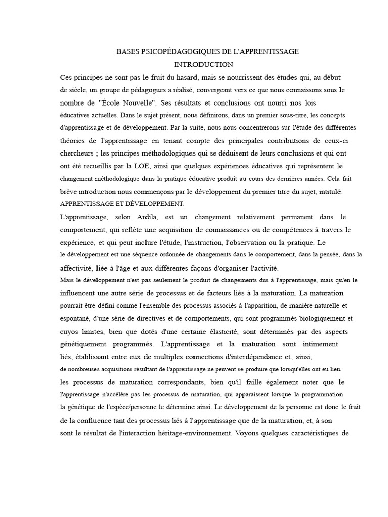 Bases psychopédagogiques de l'apprentissage | PDF | Behaviorisme ...