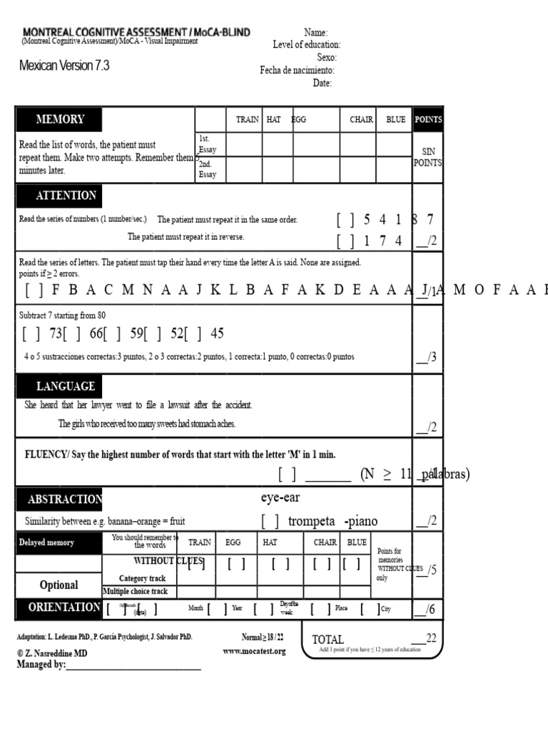 MoCA Test for Visual Impairment | PDF | Cognition | Cognitive Science