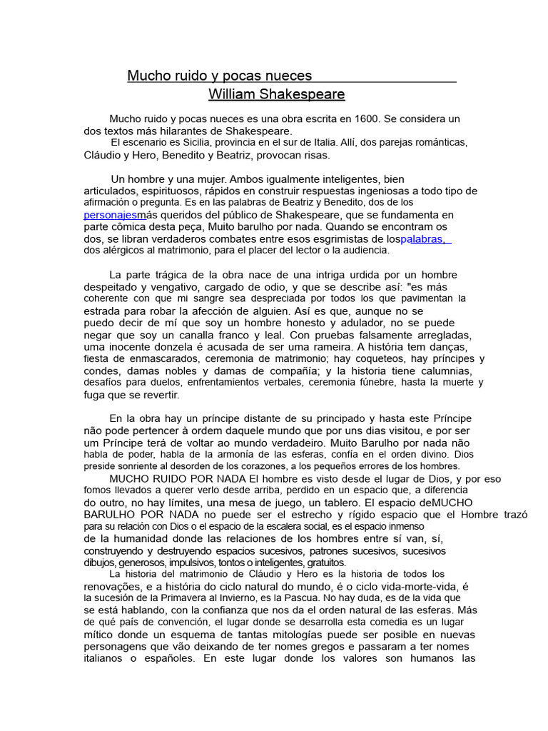 Mucho Ruido y Pocas Nueces | PDF | Mucho ruido y pocas nueces | William ...