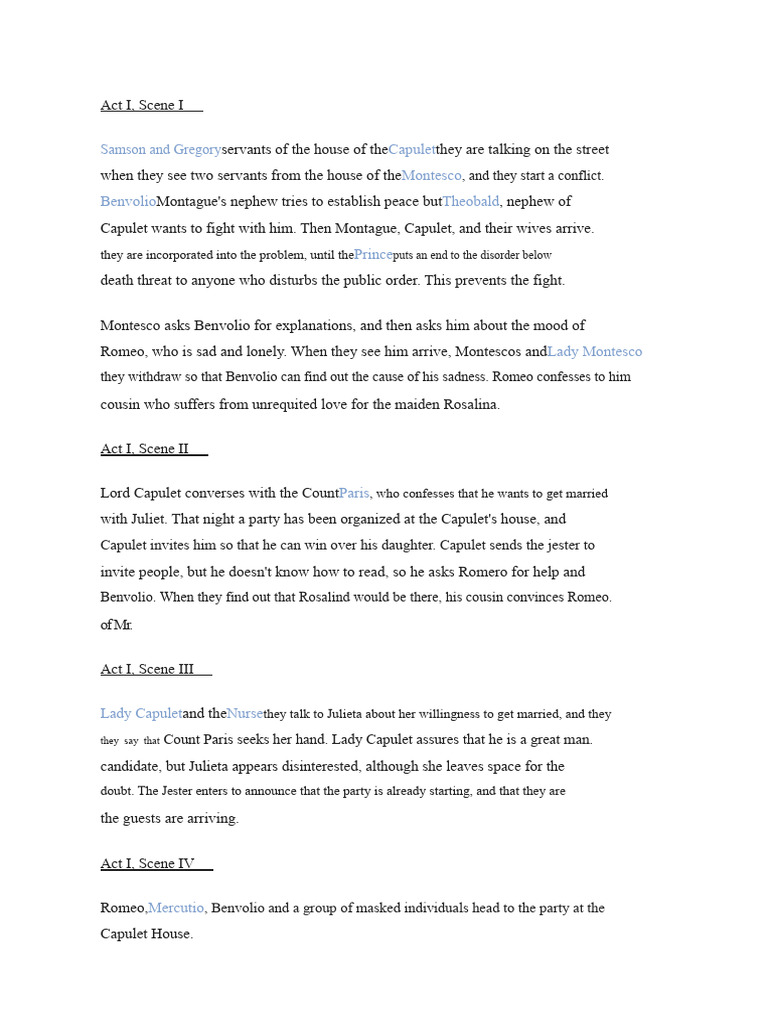 Romeo and Juliet: Act I Summary | PDF | Characters In Romeo And Juliet ...