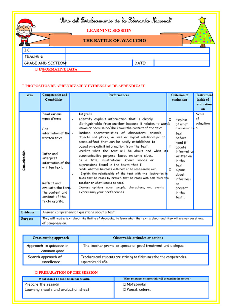 1st E11 S2 SESSION D4 READING PLAN THE BATTLE OF AYACUCHO | PDF ...