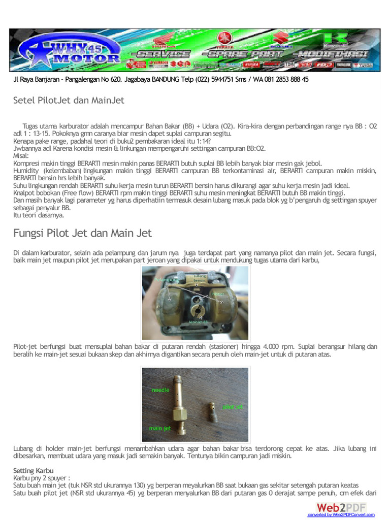 Setting Karburator: Pilot & Main Jet | PDF