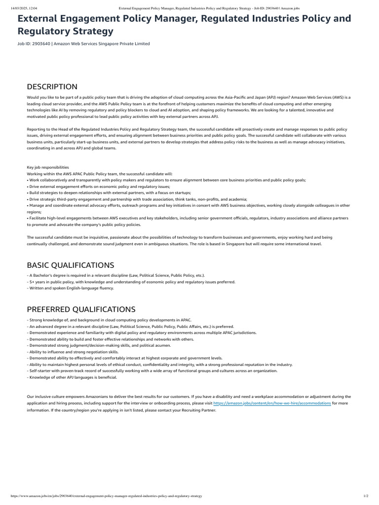 External Engagement Policy Manager, Regulated Industries Policy and ...