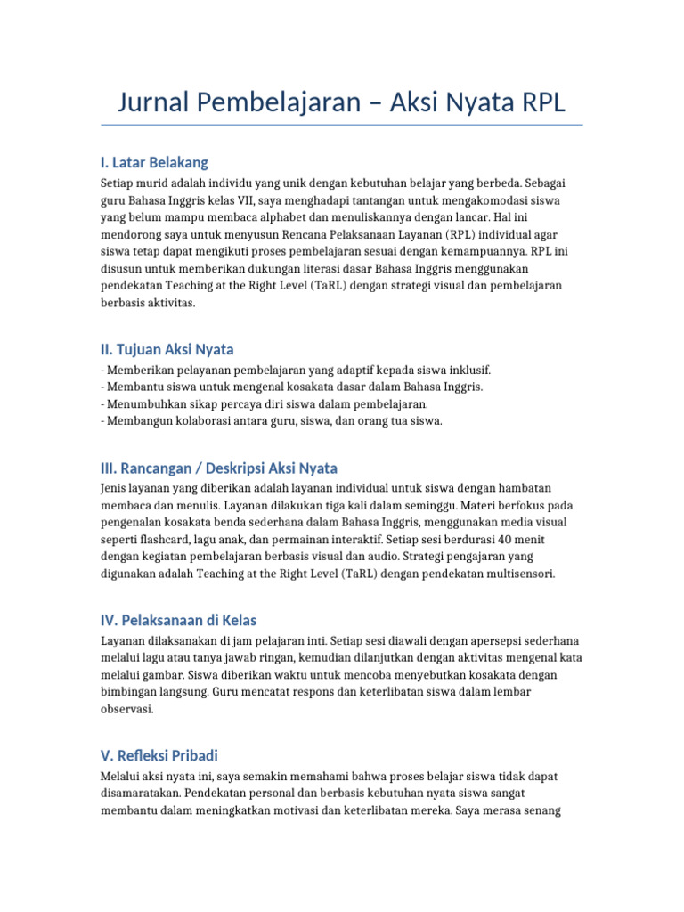 RPL Individual untuk Siswa Inklusif | PDF