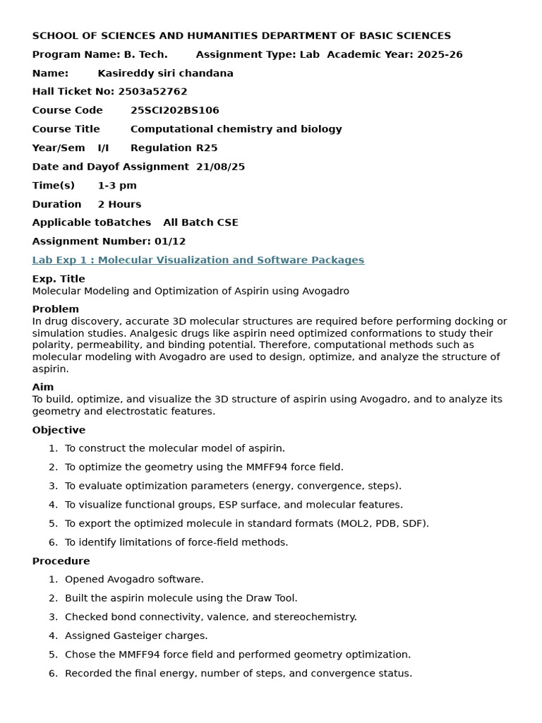 2503a52317 CCB Assignment 1 Batch 11 | PDF | Docking (Molecular ...