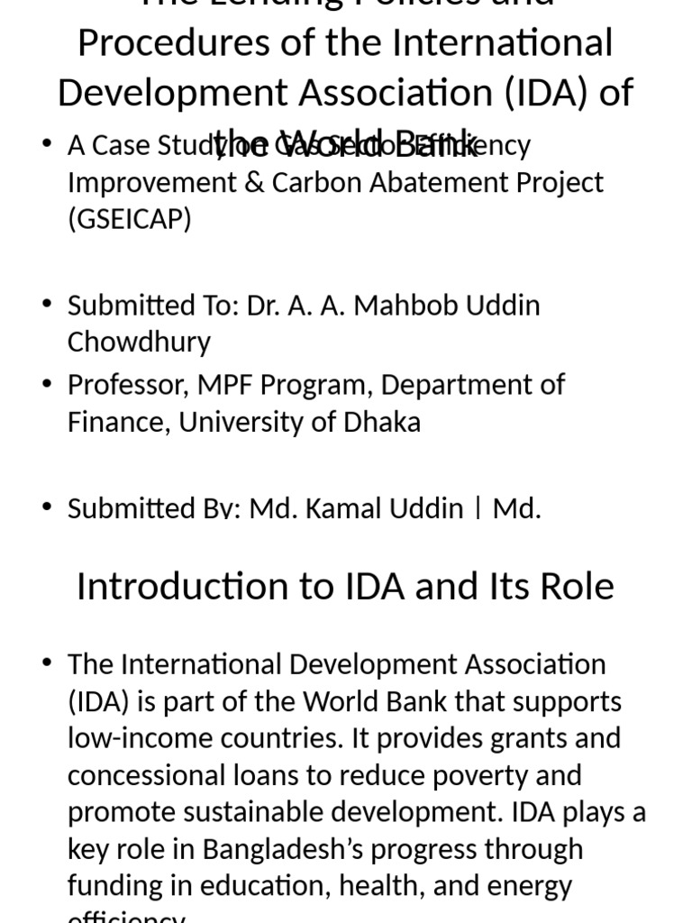 IDA Lending Policies and GSEICAP Overview | PDF | International ...