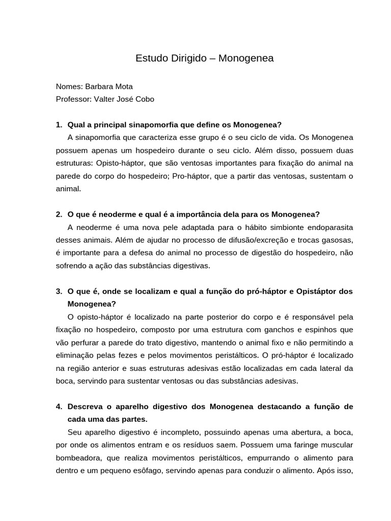Estudo sobre Monogenea: Características e Ciclo de Vida | PDF ...