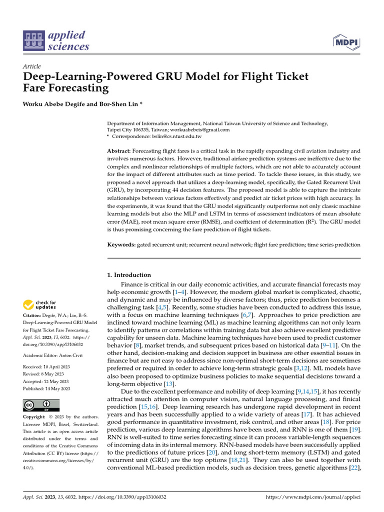 GRU Model for Flight Fare Prediction | PDF | Machine Learning | Prediction