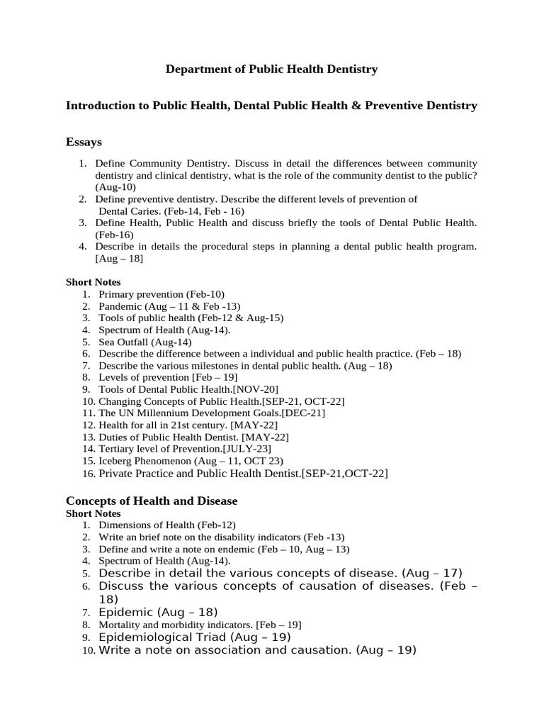 Public Health Dentistry Overview and Concepts | PDF | Epidemiology ...