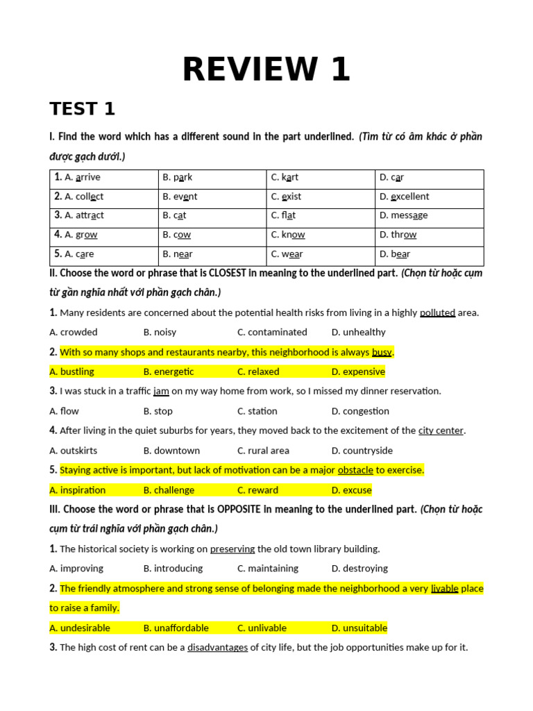 Vocabulary and Grammar Test Exercises | PDF | Language Arts & Discipline