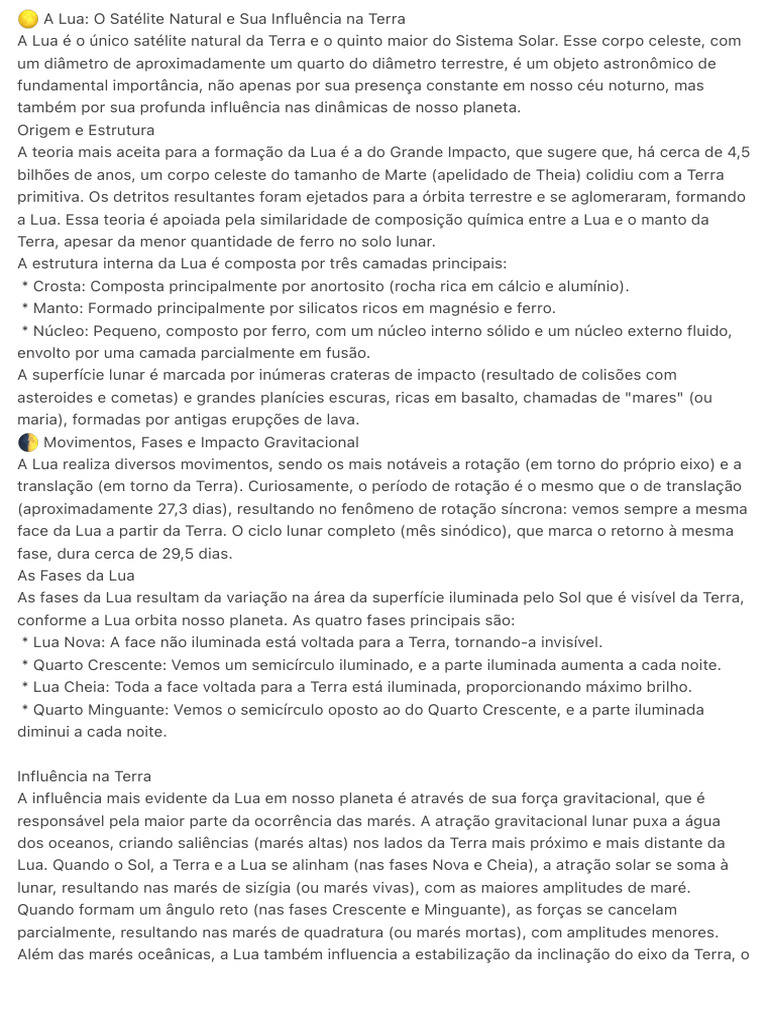 A Lua: Formação e Influência na Terra | PDF | Lua | Terra
