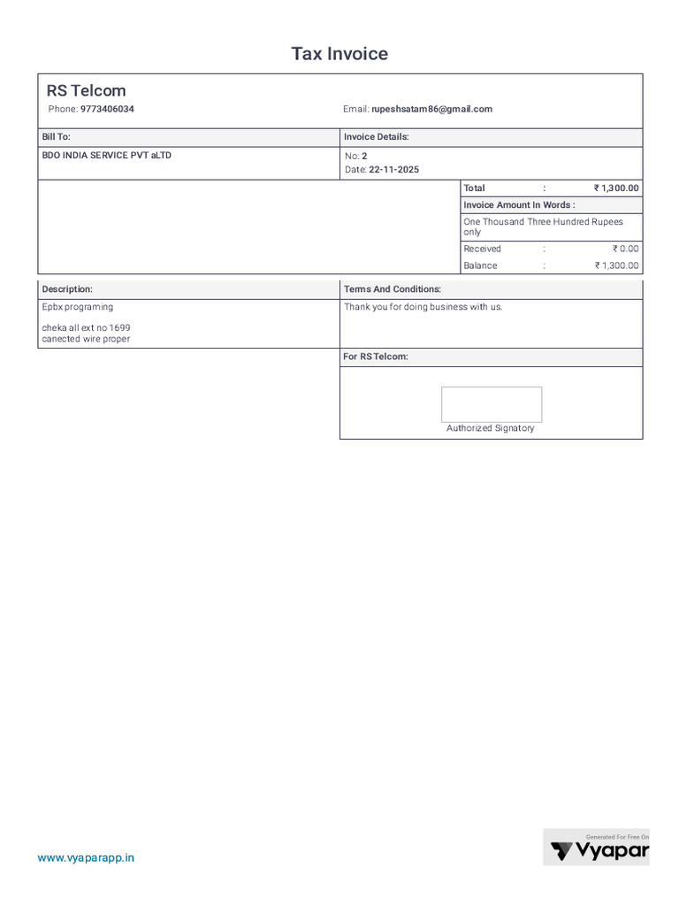 Tax Invoice for RS Telcom Services | PDF