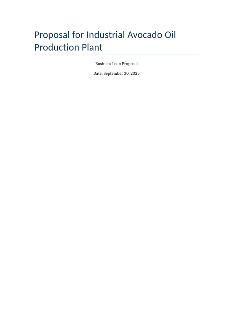 Industrial Avocado Oil Production Proposal | PDF | Avocado | Oil