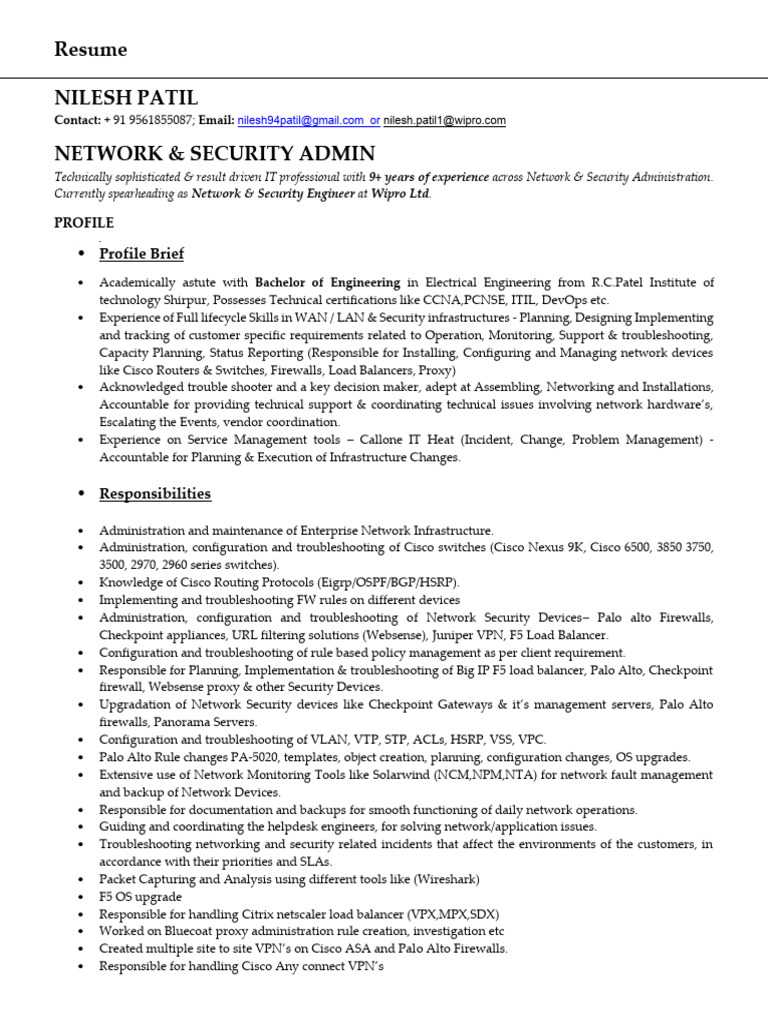 Network & Security Engineer Resume | PDF | Computer Network | Firewall ...