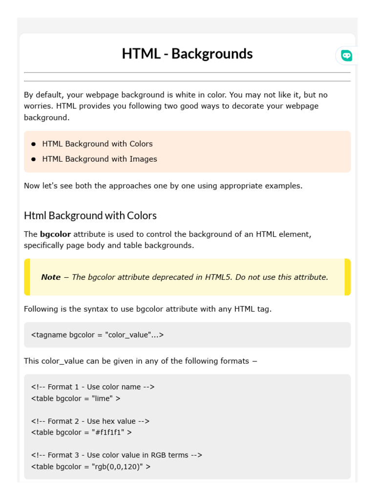 HTML - Backgrounds | PDF | Html | Html Element