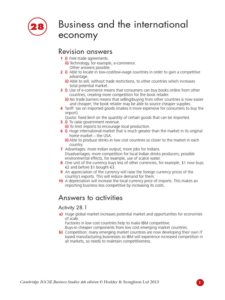 Cambridge IGCSE Business Studies Guide | PDF | Economies | Trade
