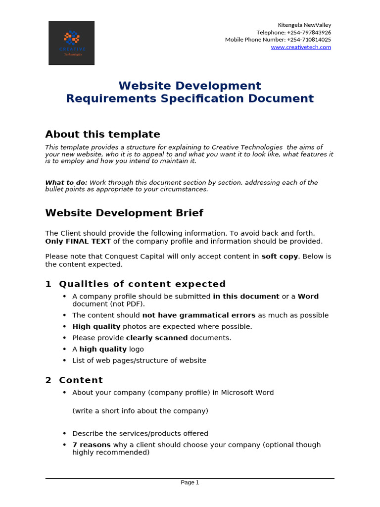 Website Development Requirements Guide | PDF | Websites | World Wide Web