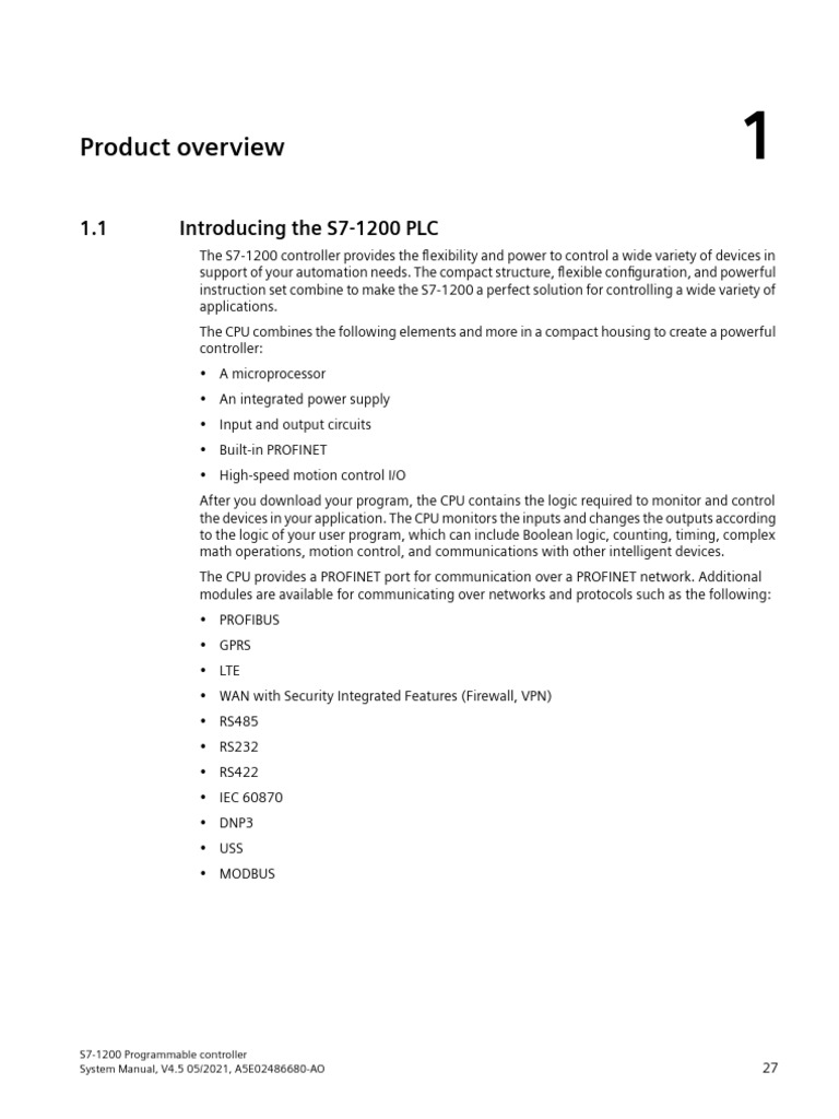S7-1200 PLC Overview and Features | PDF | Programmable Logic Controller ...
