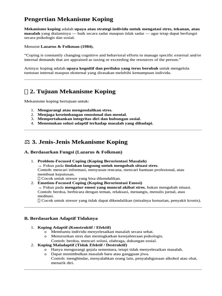 Mekanisme Koping: Strategi Atasi Stres | PDF