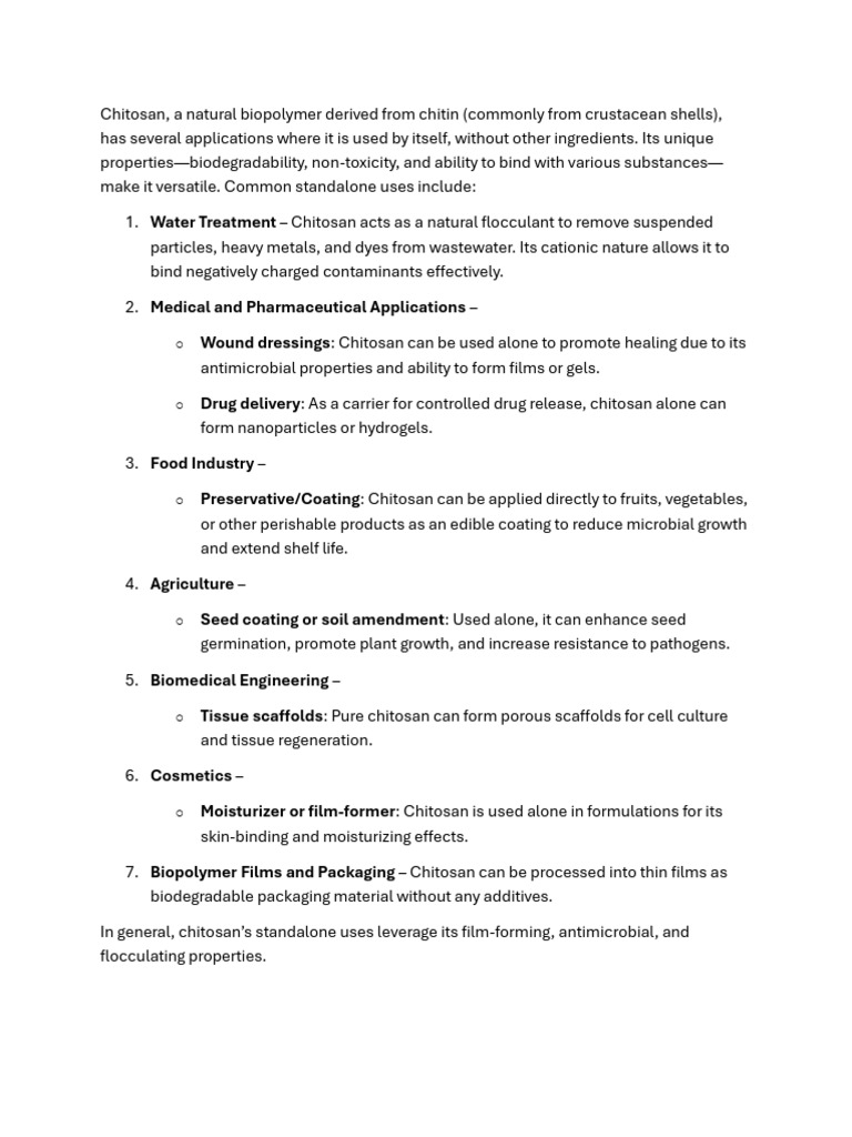 Standalone Uses of Chitosan Biopolymer | PDF
