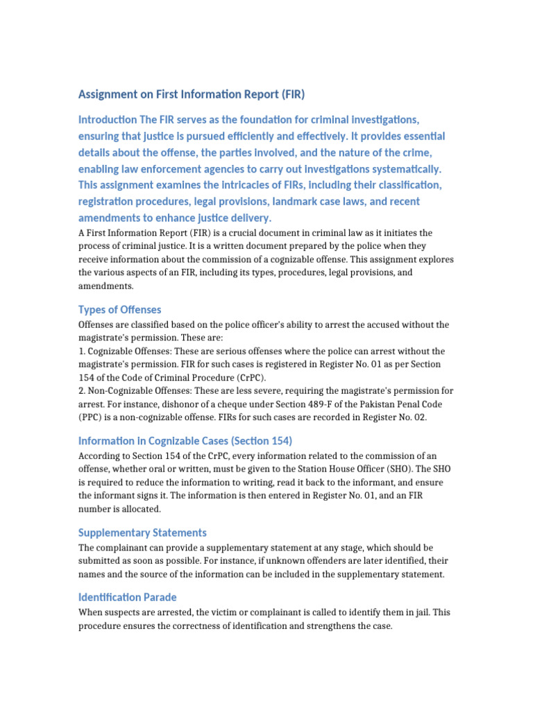 Understanding First Information Reports (FIR) | PDF | Crimes | Crime ...