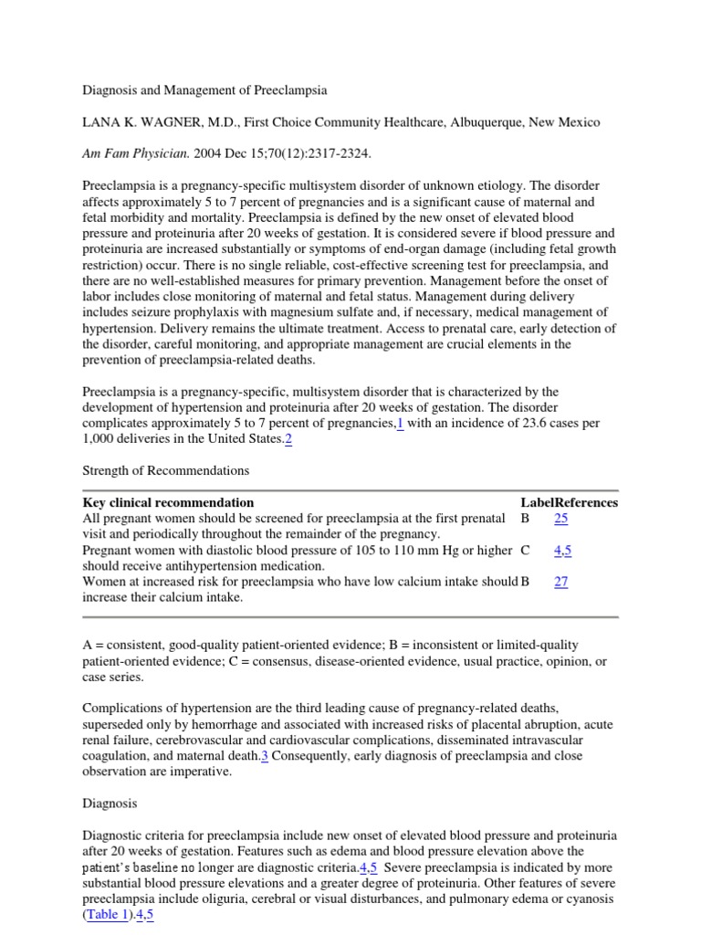 Diagnosis and Management of Preeclampsia | PDF | Hypertension | Pregnancy