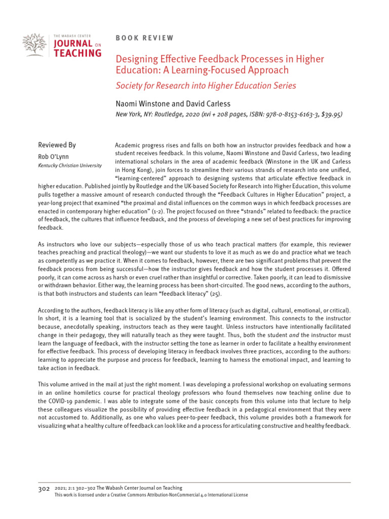 Designing Effective Feedback Processes in Higher E | PDF | Learning ...