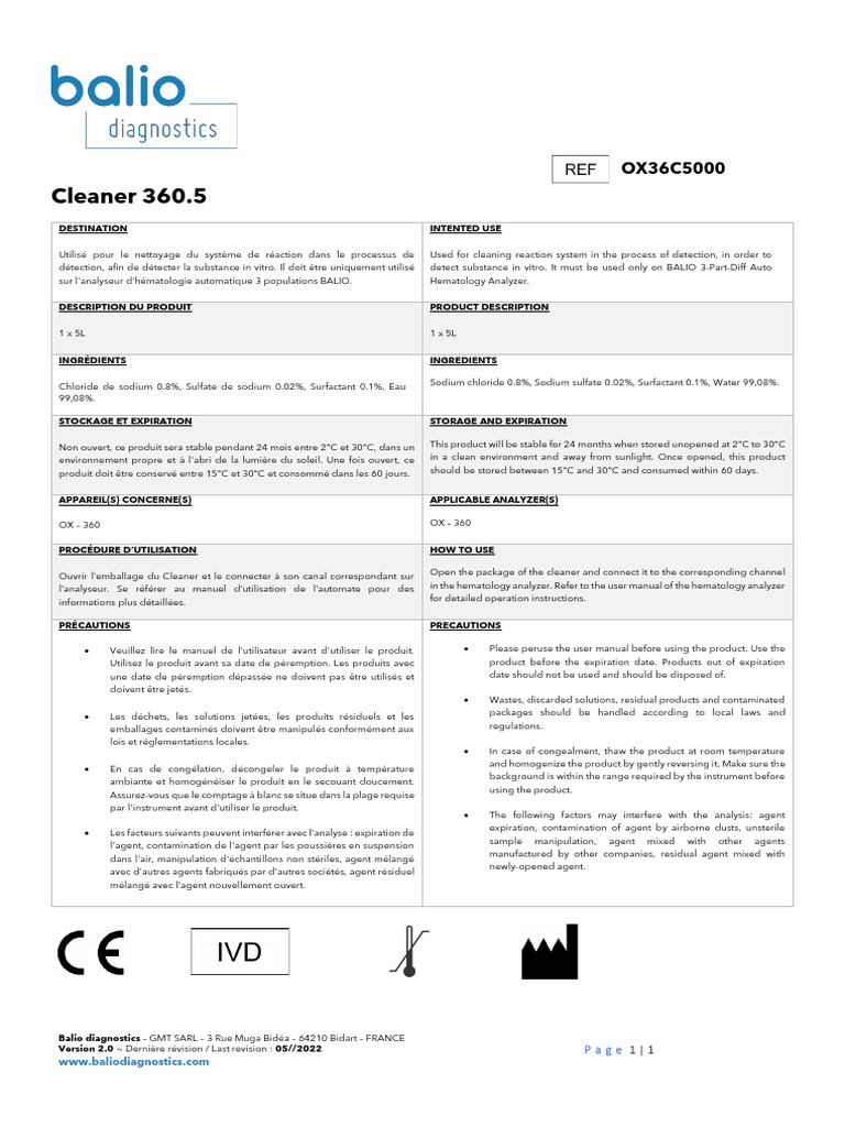 Cleaner 360.5 pour analyseurs BALIO | PDF